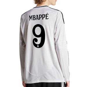 Camiseta manga larga adidas Real Madrid Mbappé 24-25 - Camiseta de manga larga de la primera equipación adidas de Mbappé del Real Madrid 2024 2025 - blanca