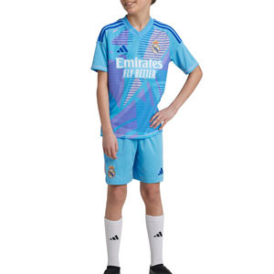 Equipación adidas Real Madrid niño pequeño portero 2024 2025 - Conjunto infantil de la primera equipación de portero adidas del Real Madrid CF 2024 2025 - azul