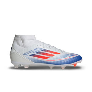 adidas F50 League Mid FG/MG - Botas de fútbol adidas con tobillera para césped artificial - blancas