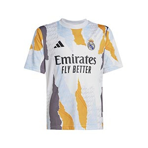 Camiseta adidas Real Madrid niño Pre-Match - Camiseta infantil de calentamiento prepartido adidas del Real Madrid CF 2024 2025 - blanca