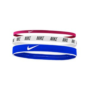Pack 3 cintas de pelo Nike - Pack de tres cintas de pelo elásticas de colores Nike - azul, blanca, rosa