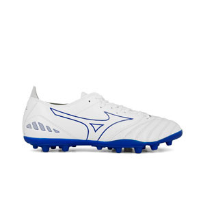 Mizuno Morelia Neo 3 Pro AG - Botas de fútbol de piel de canguro Mizuno AG para césped artificial - blancas, azules