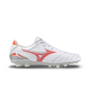 Mizuno Morelia Neo 4 Pro AG - Botas de fútbol de piel de canguro Mizuno AG para césped artificial - blancas, rojas