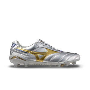 Mizuno Morelia DNA Japan MD - Botas de fútbol de piel de canguro Mizuno MD para césped natural o artificial de última generación - plateadas