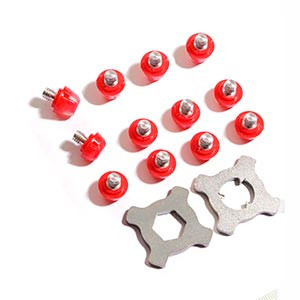 12x tacos TPU adidas Studiamonds rojo + 2 llaves - 12 uds. tacos recambiables de plástico TPU de 8x6mm posición delantera y 4x9mm posición trasera para botas de fútbol adidas (excepto World Cup y Kaiser). Incluye 1 llave hexagonal y 1 llave 3 puntas de acero zincado - rojo translúcido