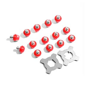 14x tacos TPU adidas Studiamonds rojo + 2 llaves - 14 uds. tacos recambiables de plástico TPU de 9x6mm posición delantera y 5x9mm posición trasera para botas de fútbol adidas (excepto World Cup y Kaiser). Incluye 1 llave hexagonal y 1 llave 3 puntas de acero zincado - rojo translúcido