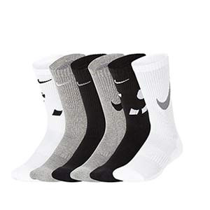 Calcetines Nike Everyday Crew 3 pares acolchados niño - Pack 3 calcetines media caña acolchados infantiles Nike - multicolor