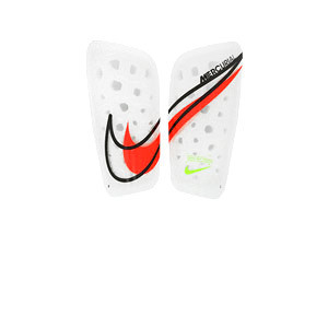 Espinilleras Nike Mercurial Lite - Espinilleras de fútbol Nike con mallas de sujeción - blancas, rojas