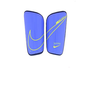 Espinilleras Nike Mercurial Hard Shell - Espinilleras de fútbol Nike con cintas de velcro - azules, amarillas flúor