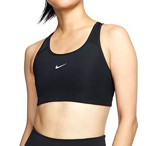 Sujetador Nike mujer Swoosh con relleno - Top deportivo Nike de mujer con relleno para fútbol - negro - frontal