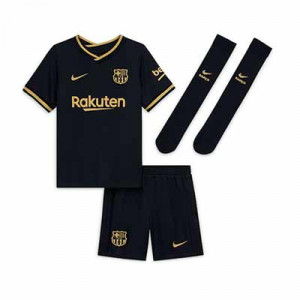 Equipación Nike Barcelona 2a niño 2020 2021 - Conjunto infantil 3-8 años segunda equipación Nike FC Barcelona 2020 2021 - negro y dorado - frontal