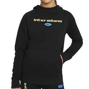 Sudadera Nike Inter niño Fleece Hoodie - Sudadera con capucha infantil de algodón del Inter de Milán - negra - frontal