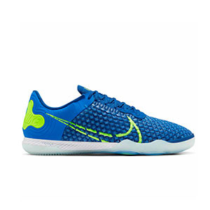 Nike React Gato - Zapatillas de fútbol sala Nike con suela lisa IC - azules y amarillas - pie derecho