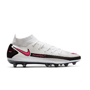 Nike Phantom GT Elite DF AG-PRO - Botas de fútbol con tobillera Nike AG-PRO para césped artificial - blancas y rosas - pie derecho