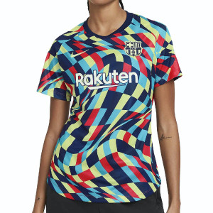 Camiseta Nike Barcelona mujer pre-match 2020 2021 - Camiseta pre partido de mujer del FC Barcelona 2020 2021 - azul y amarilla - frontal