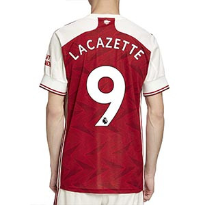 Camiseta adidas Lacazette Arsenal 2020 2021 - Camiseta primera equipación de Alexandre Lacazette del Arsenal 2020 2021 - roja y blanca - trasera