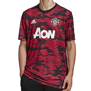 Camiseta adidas United pre-match 2020 2021 - Camiseta de calentamiento pre partido Champions League  Manchester United 2020 2021 - roja y negra - frontal