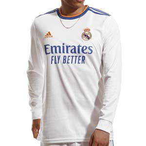 Camiseta manga larga adidas Real Madrid 2021 2022 - Camiseta manga larga primera equipación adidas Real Madrid CF 2021 2022 - blanca - frontal