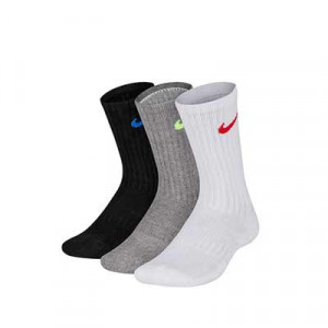 Pack calcetines media caña Nike Cushion Crew niño - Pack de 3 calcetines Nike Cushion Crew media caña - blanco, gris y negro - frontal