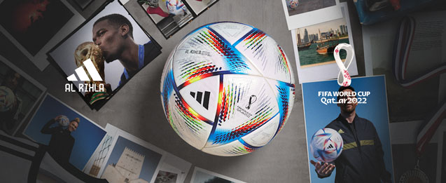 Balón adidas Copa del Mundo 2022 color blanco con detalles de los colores de Qatar