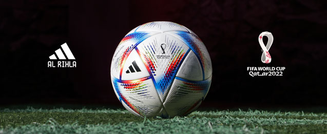 Balón adidas Copa del Mundo 2022 color blanco con detalles de color azul celeste, amarillo y rojo