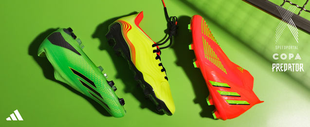 nuevas botas infantiles adidas colección Game Data Pack X speedportal, Copa y Predator color verde, amarillo y rojo 