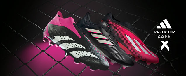 Nuevas botas fútbol adidas colección Own Your Football color negro con detalles rosa.