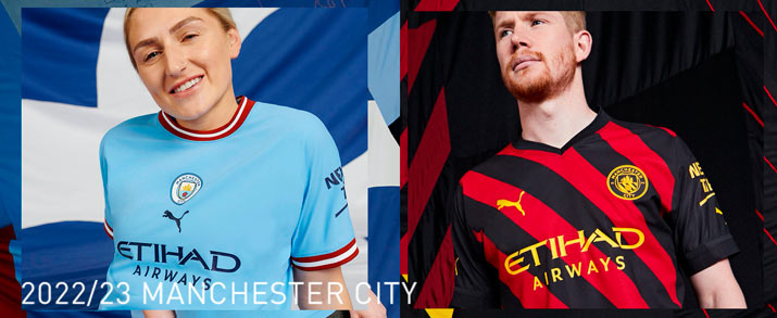 Camiseta de la primera y segunda equipación infantil 2022 2023 Manchester City.