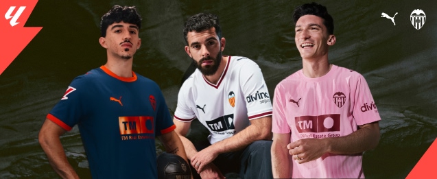 primera, segunda y tercera equipación temporada 26/27 Valencia CF