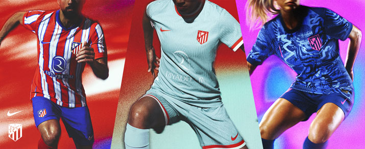 Primera, segunda y tercera equipación del Atlético Madrid temporada 2024 2025.