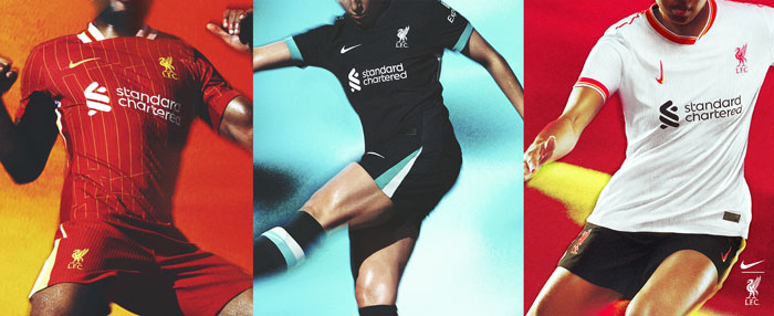 primera, segunda y tercera equipacion del Liverpool FC en futbolmania temporada 2024 2025